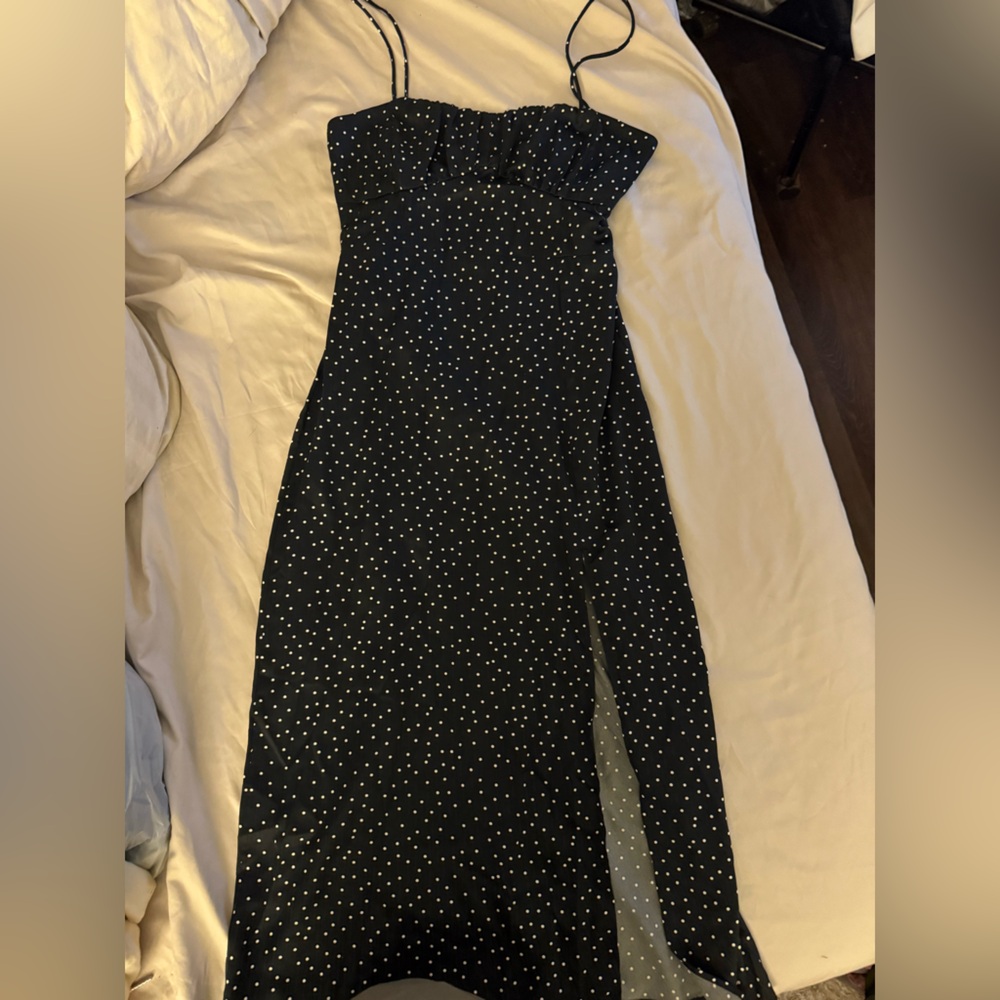 Black Spaghetti maxi Strap Dress with White Polka Dots